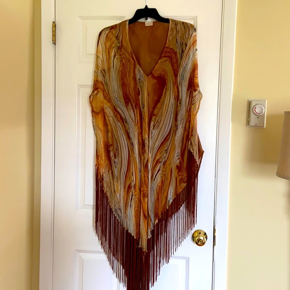 Camilla Other - Camilla Kaftan in Caramel Swirl Print and Fringe